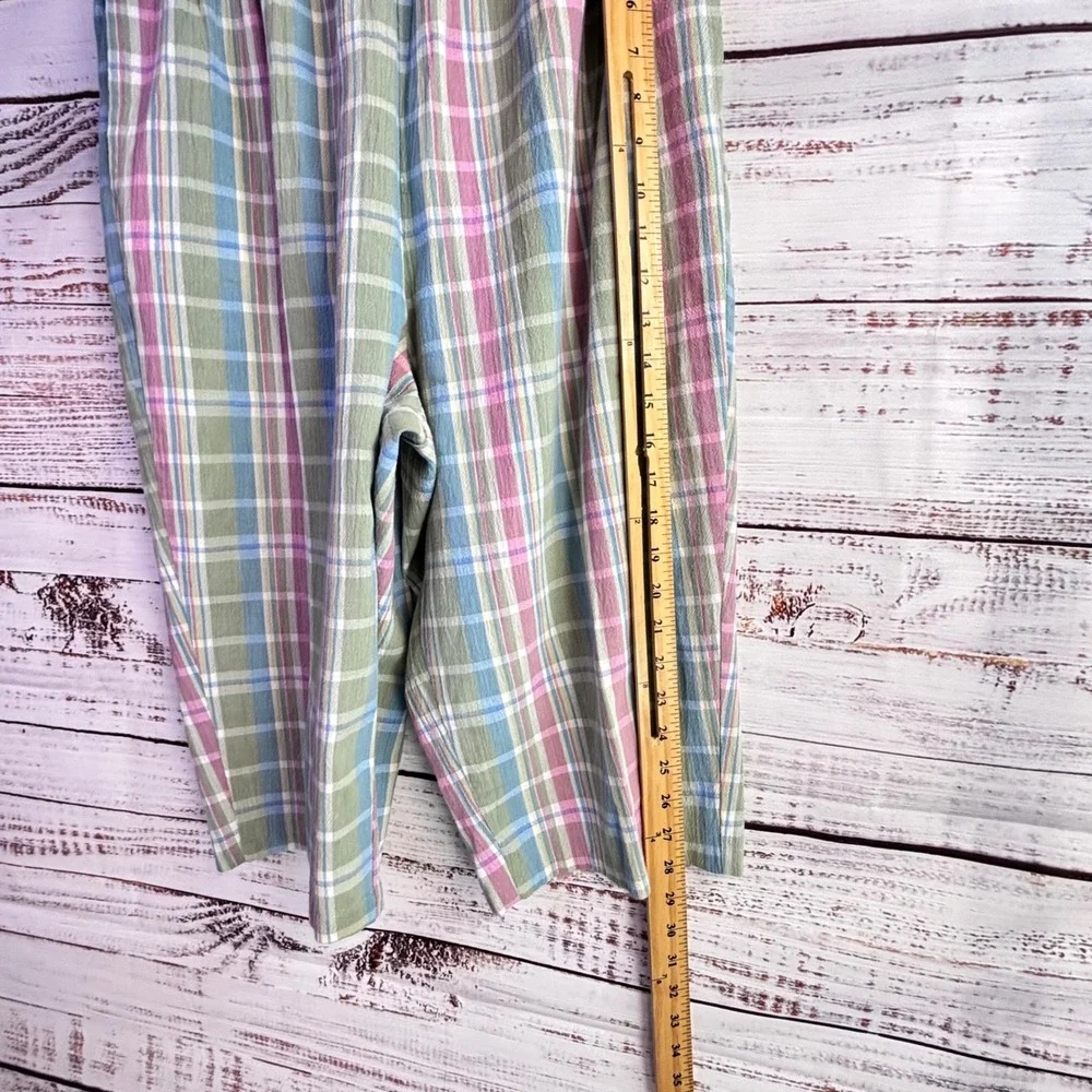 Grandmacore‎ Vintage Plaid Bermuda Shorts Blair L Green Pink Blue Cotton Blend